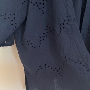 J. Jill Navy Open-Front Eyelet Cotton Cardigan